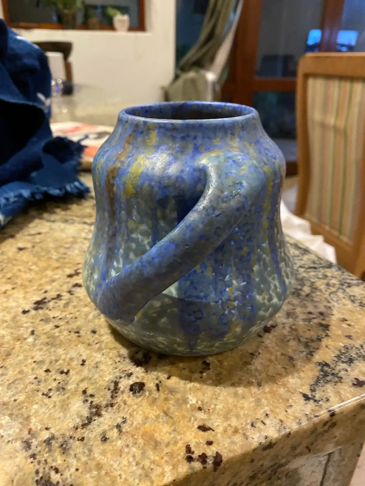 Blue Ceramic Vase with Handles