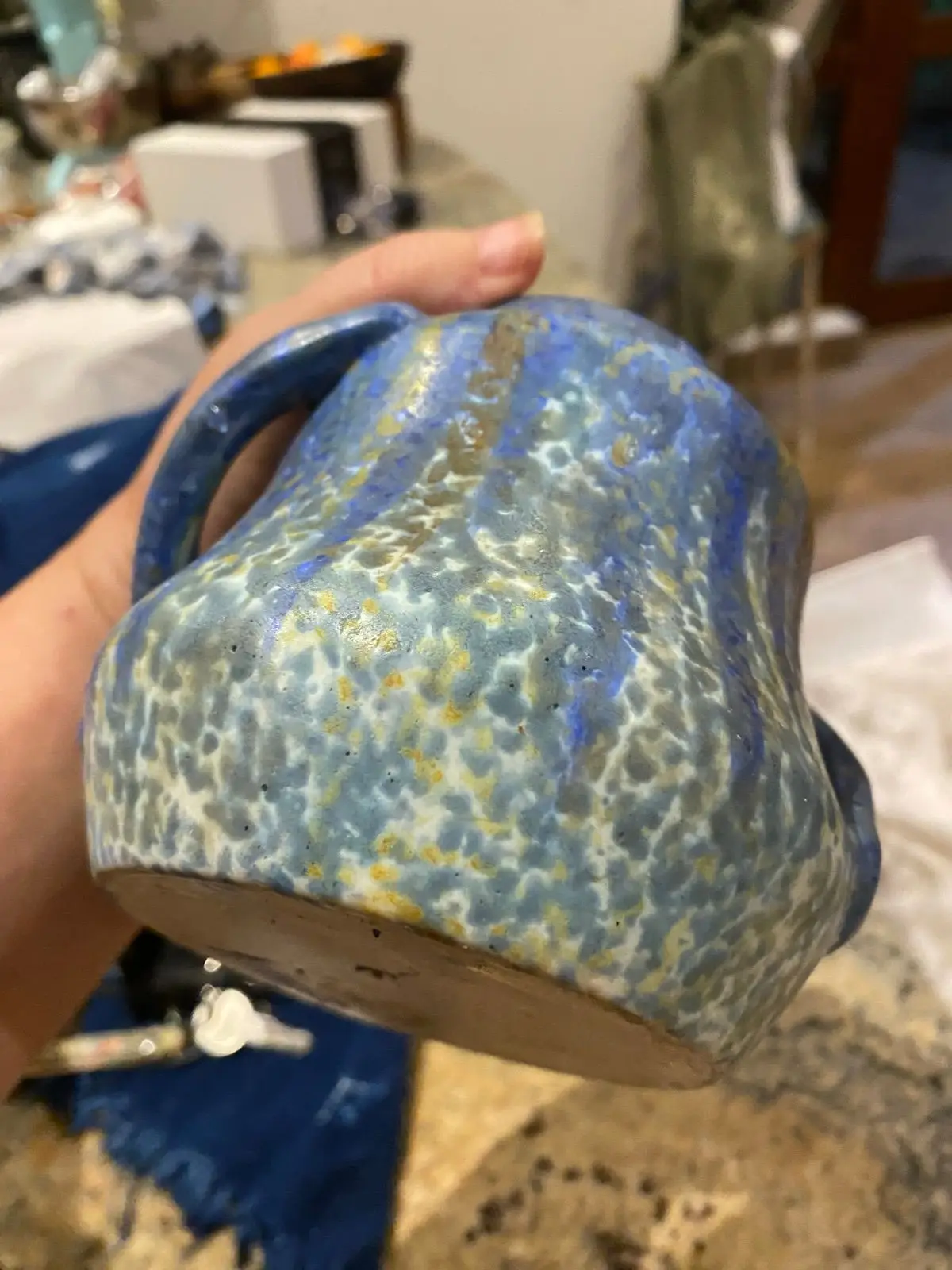 Blue Ceramic Vase with Handles
