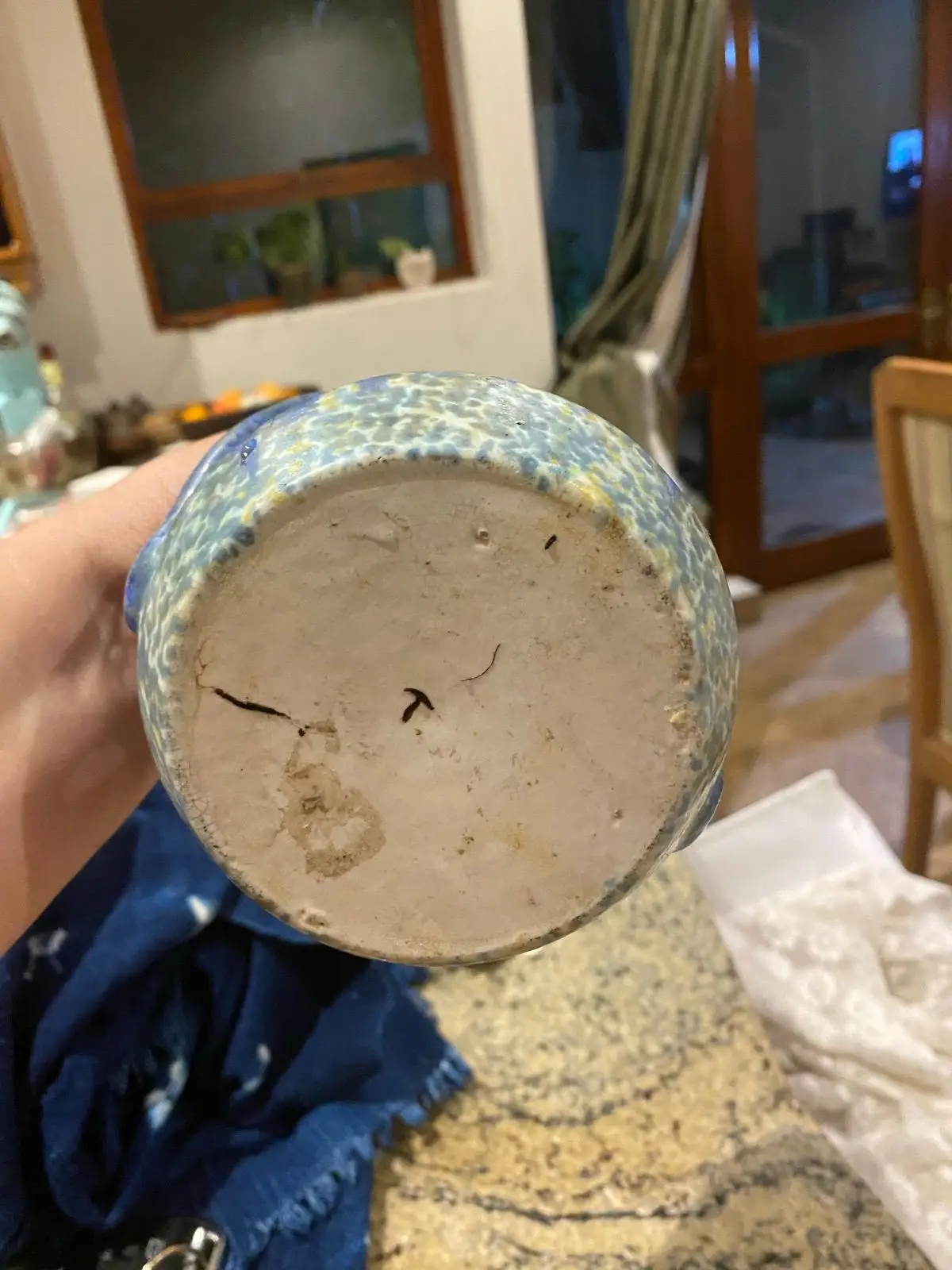 Blue Ceramic Vase with Handles