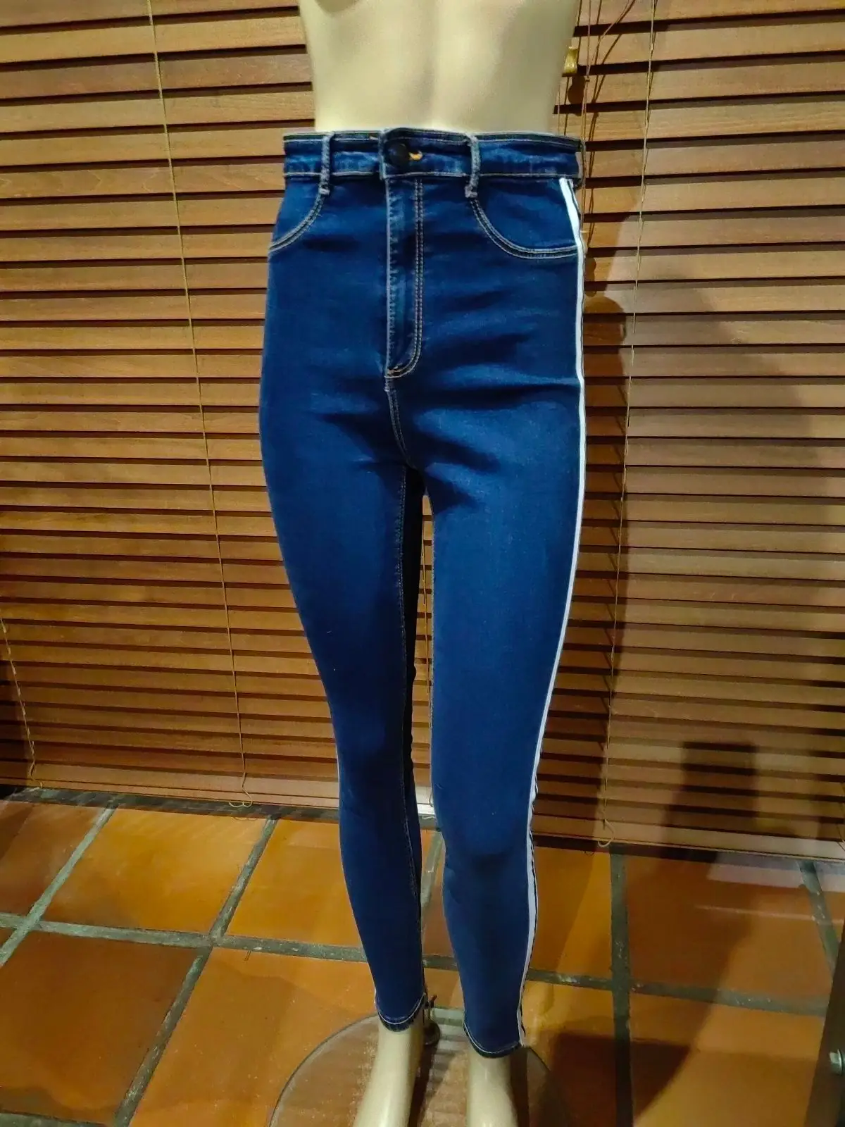 Zara Zara High-Waisted Blue Jeans with White Stripes