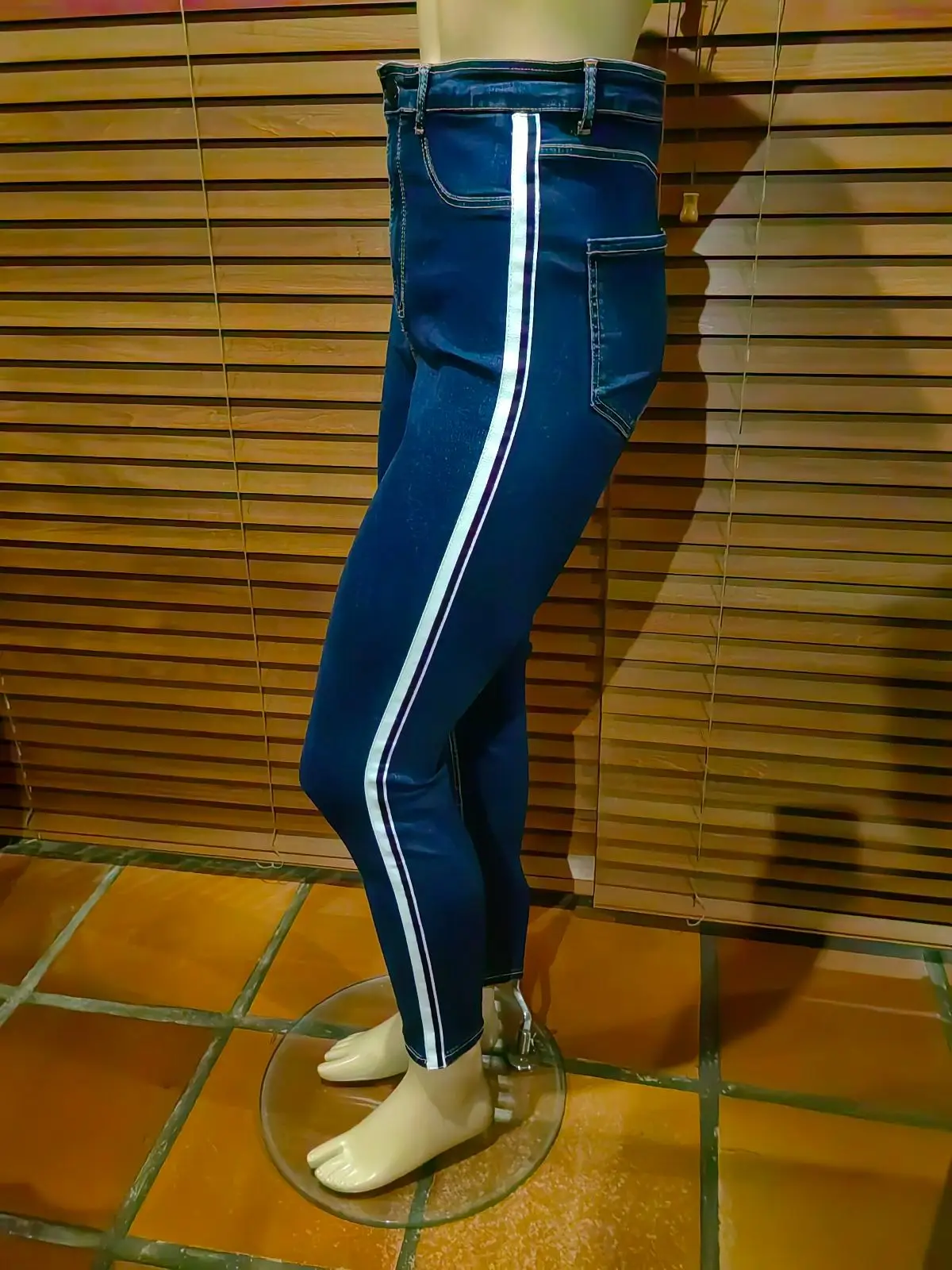Zara High-Waisted Blue Jeans with White Stripes