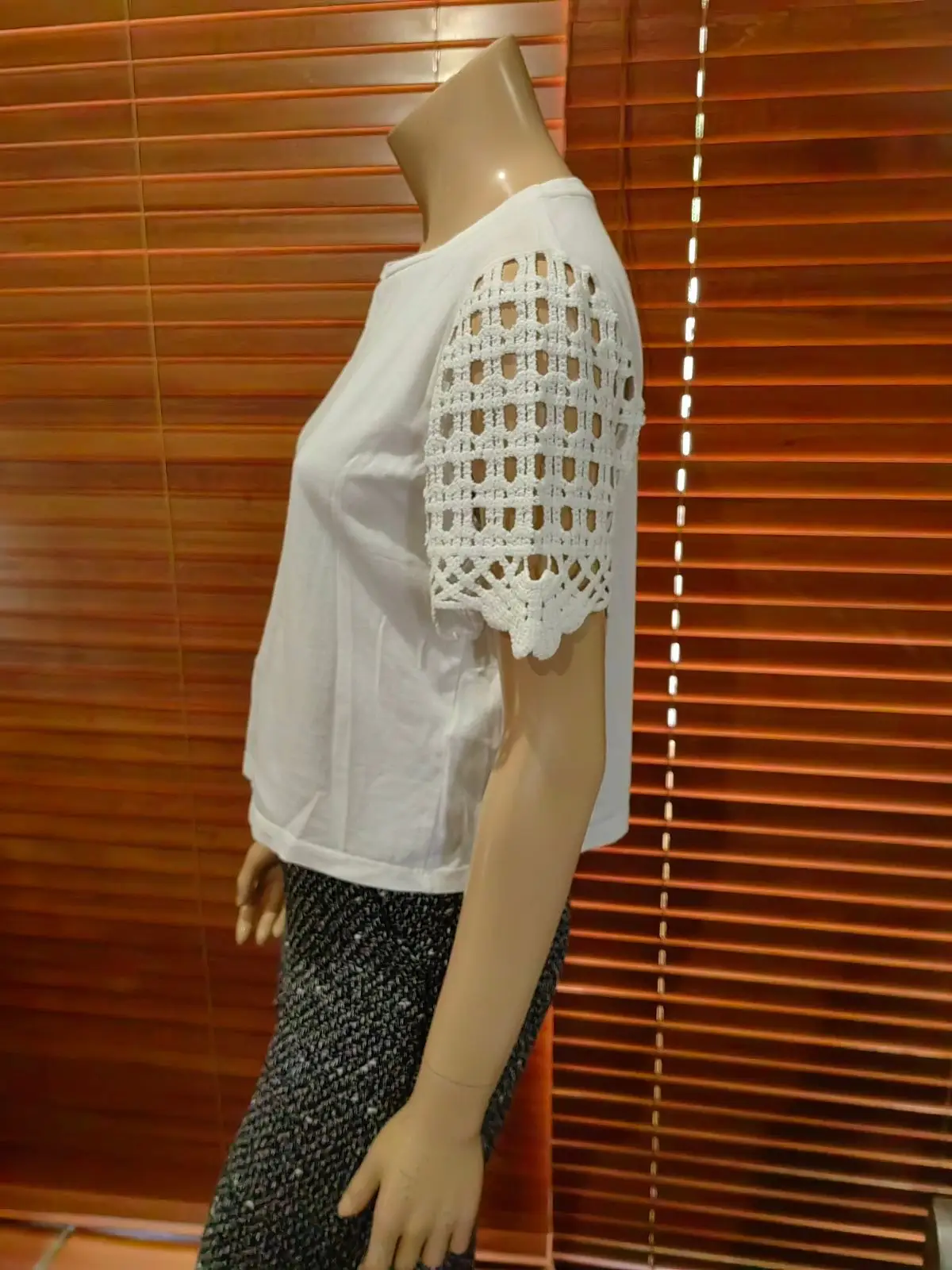 Zara White Crochet Sleeve Top