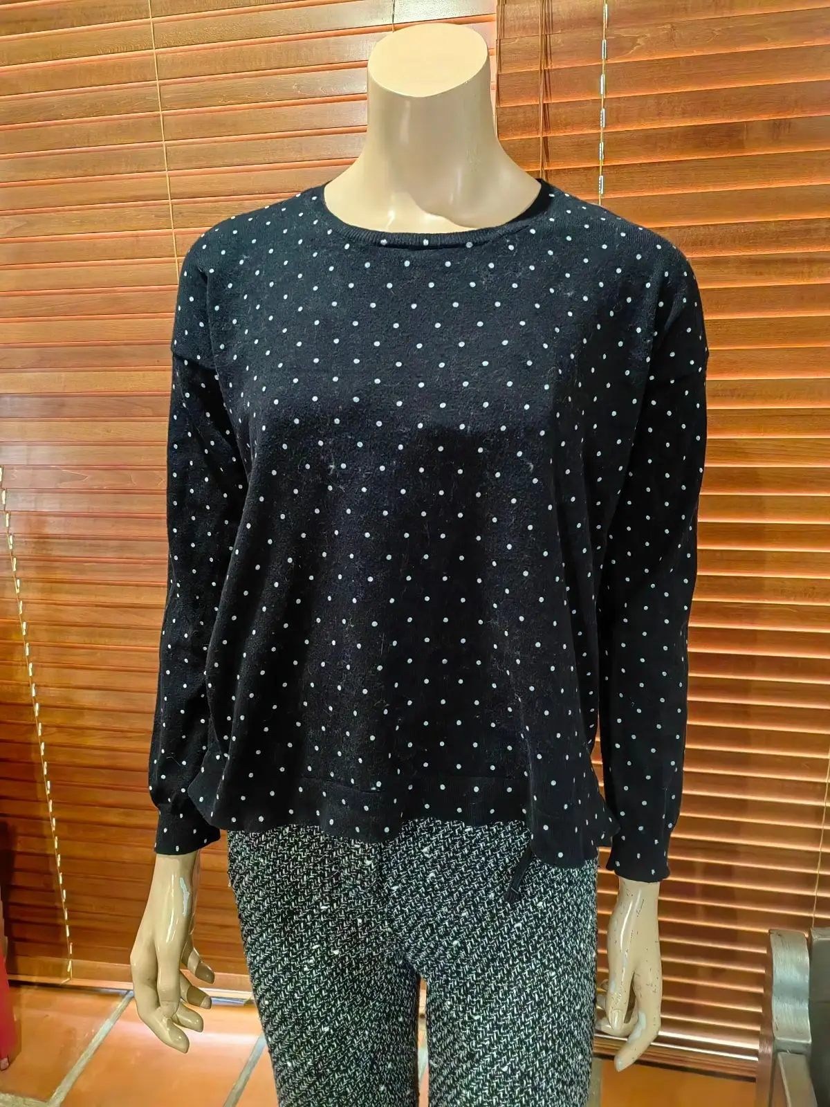 Mango Mango Black Polka Dot Long Sleeve Top