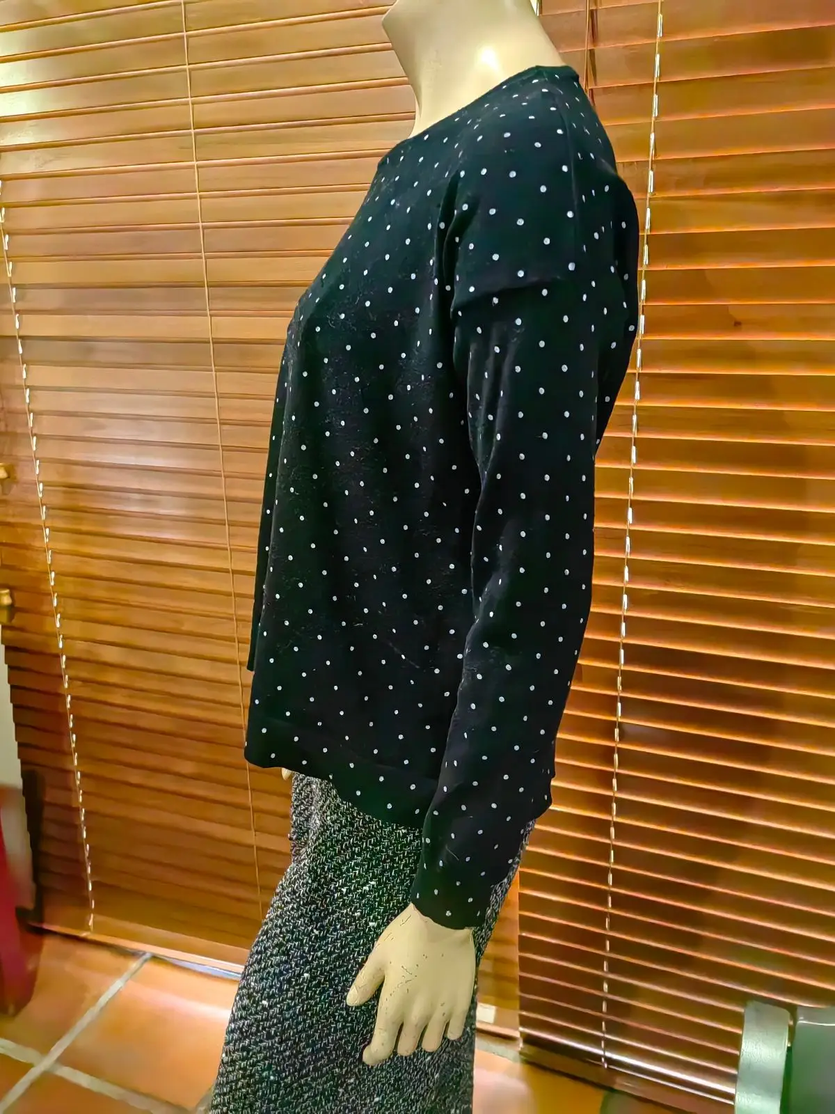 Mango Black Polka Dot Long Sleeve Top
