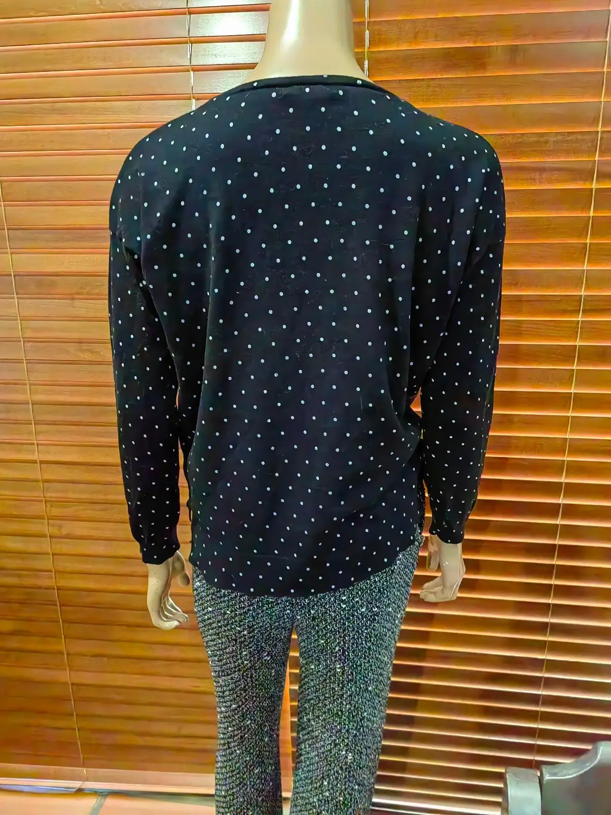 Mango Black Polka Dot Long Sleeve Top