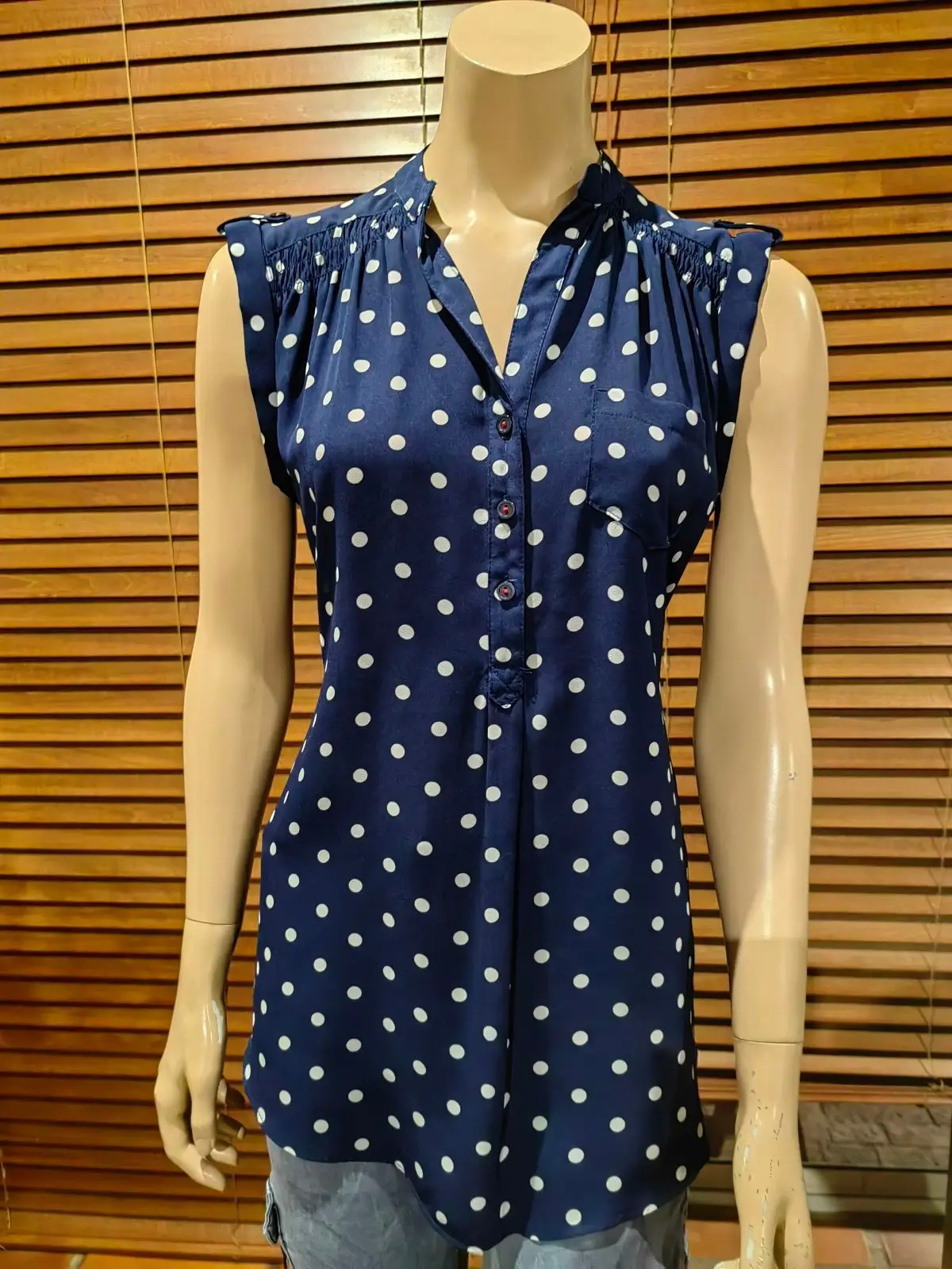 Truworths Truworths Navy Polka Dot Sleeveless Blouse