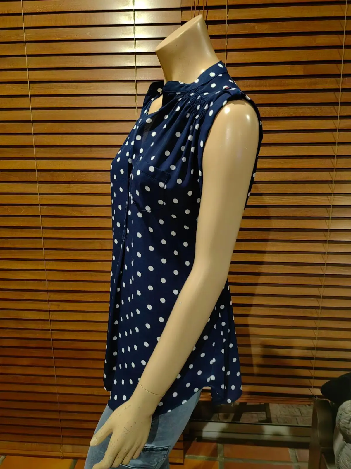 Truworths Navy Polka Dot Sleeveless Blouse