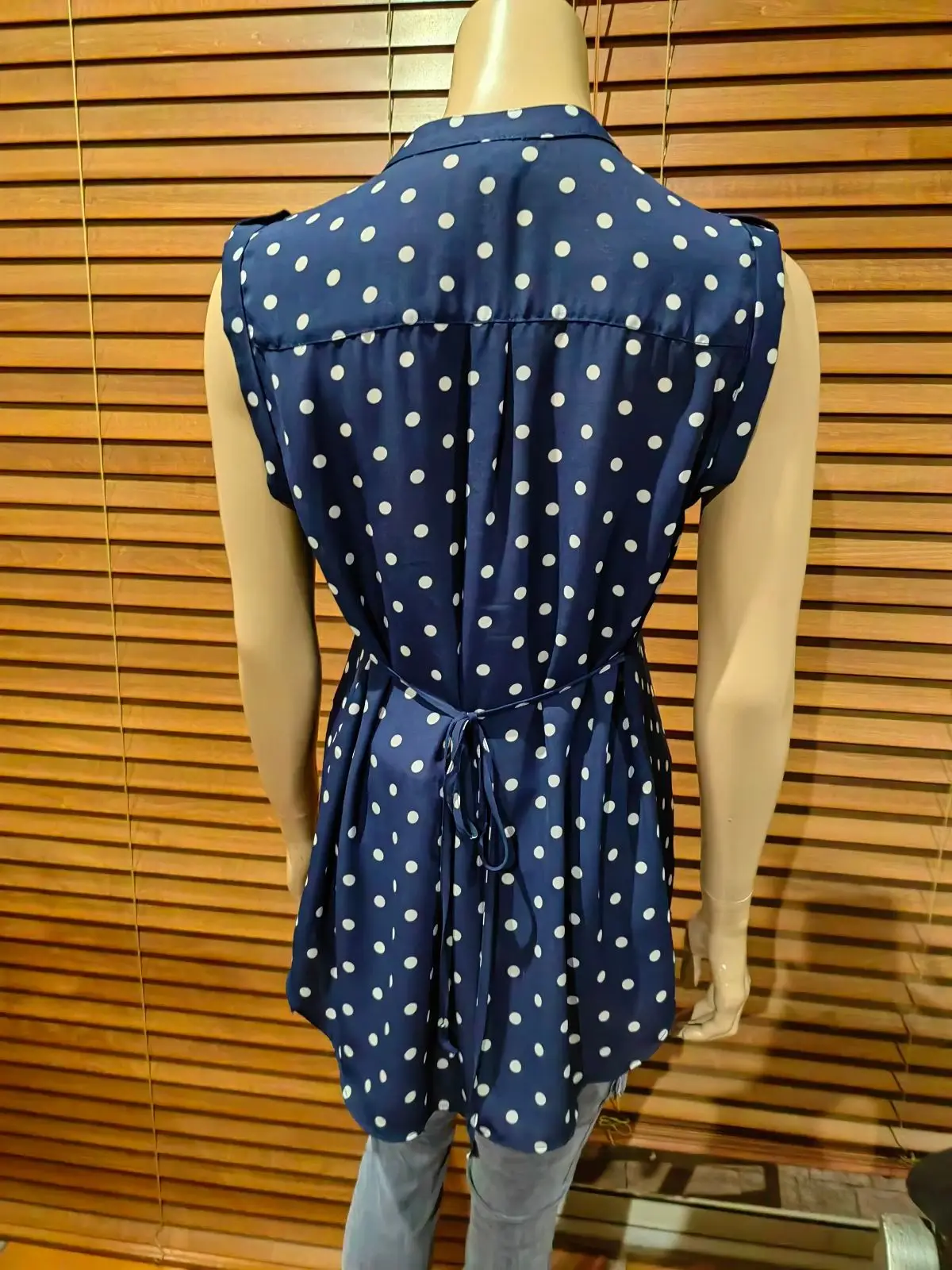 Truworths Navy Polka Dot Sleeveless Blouse