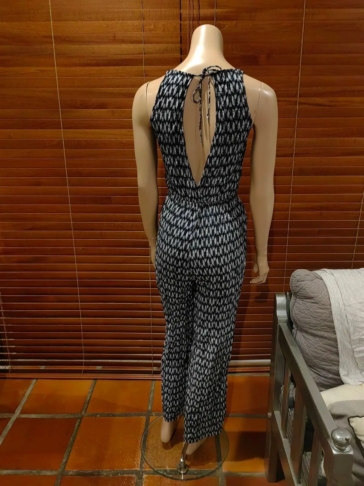 H&M Black and White Patterned Jumpsuit