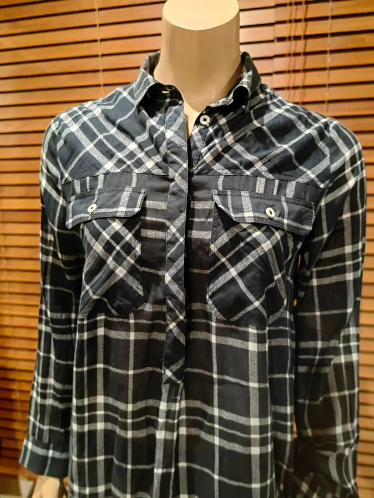 Woolworths Black and White Plaid Shirt