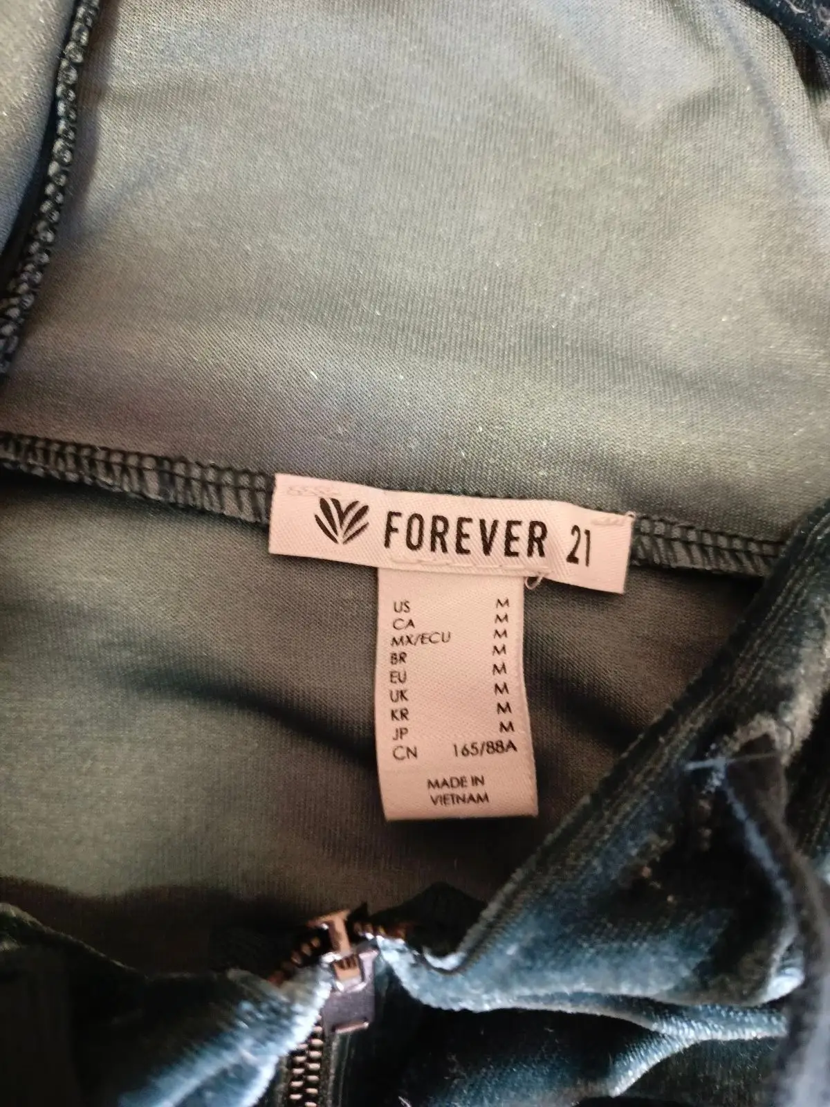 Forever 21 Dark Green Velvet Cropped Hoodie