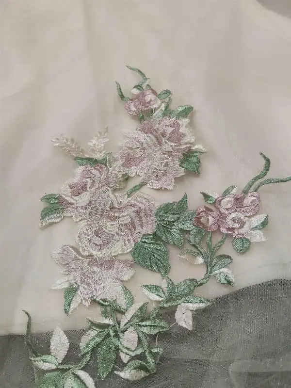 Never worn wedding dress, ivory, satin and mesh embroided with flowers, Custom made Size small/32
