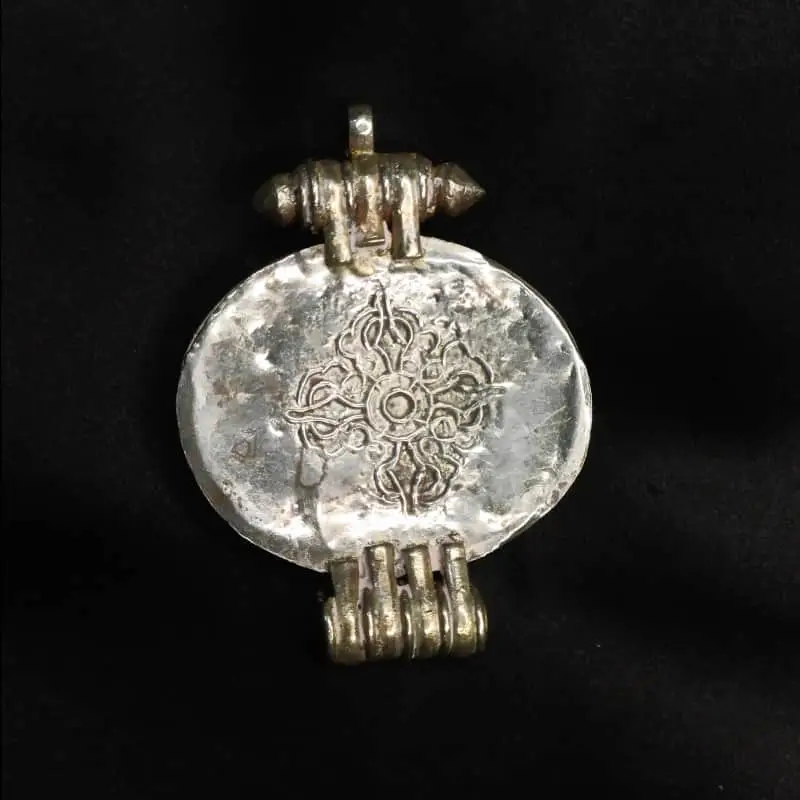 Vintage Tibetan Gau Prayer Box Amulet with Coral and Turquoise stone