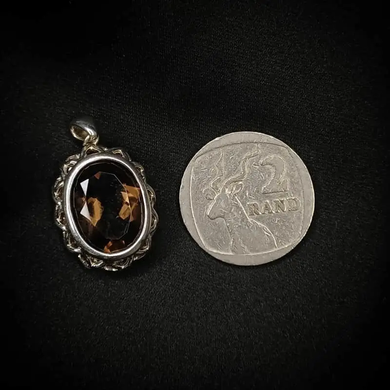 Sterling Silver Oval Cut Faceted Smoky Quartz Crystal Pendant