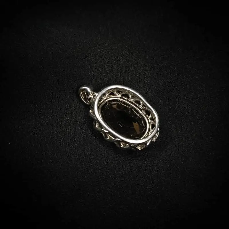 Sterling Silver Oval Cut Faceted Smoky Quartz Crystal Pendant