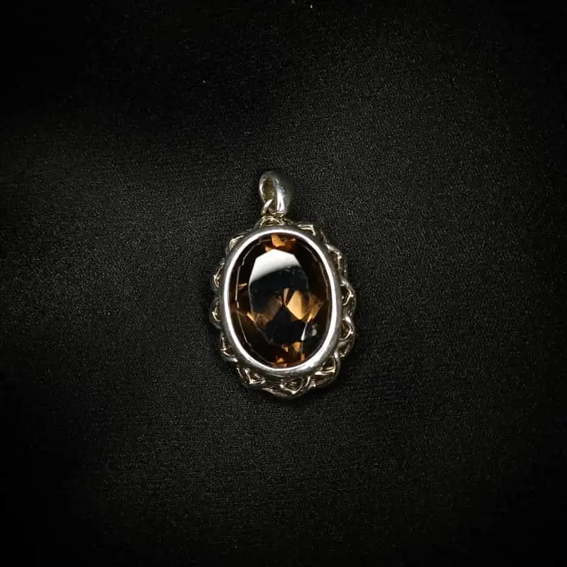 Sterling Silver Oval Cut Faceted Smoky Quartz Crystal Pendant