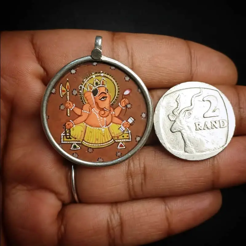 Vintage Handpainted Hindu Deity encased in Sterling silver