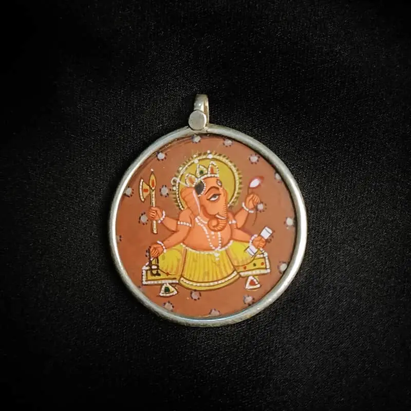 Other Vintage Handpainted Hindu Deity encased in Sterling silver