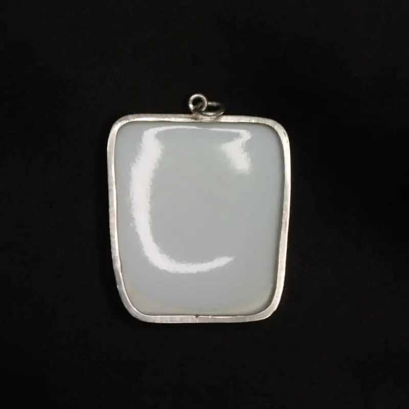 Vintage Handpainted Porcelain Tile Encased in Sterling Silver