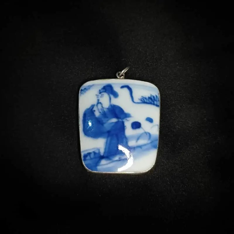 Other Vintage Handpainted Porcelain Tile Encased in Sterling Silver