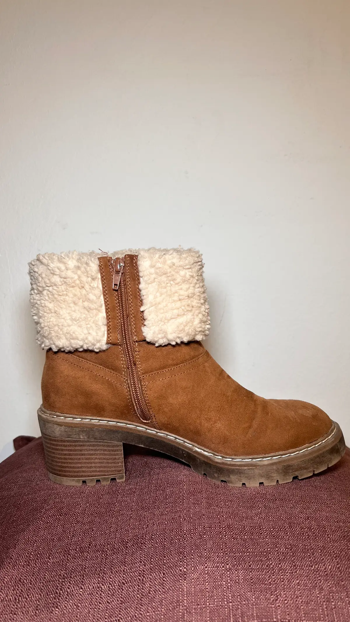 other Brown and cream fleece, faux suede boot