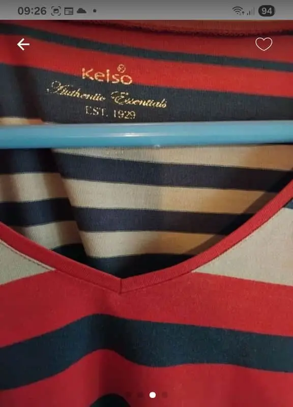 Kelso ladies long sleeve red,cream and navy striped t shirt