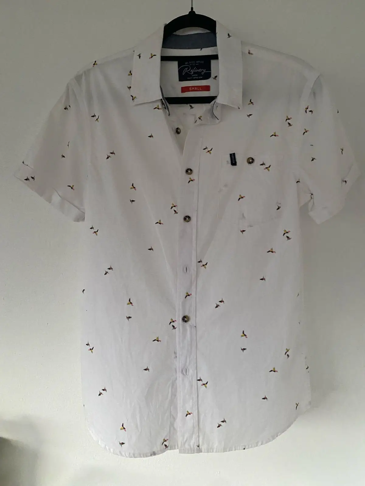 Refinery Refinery White Short Sleeve Bird Print Shirt