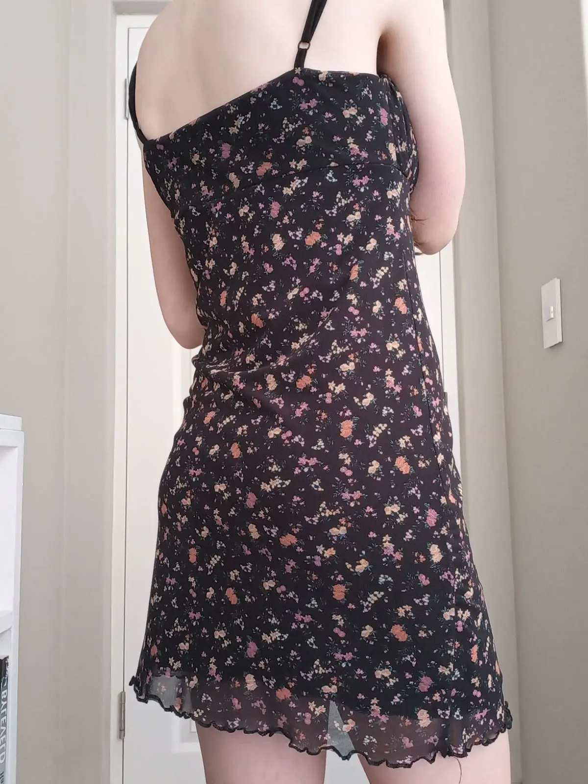 Factorie Black Floral Mesh Mini Dress