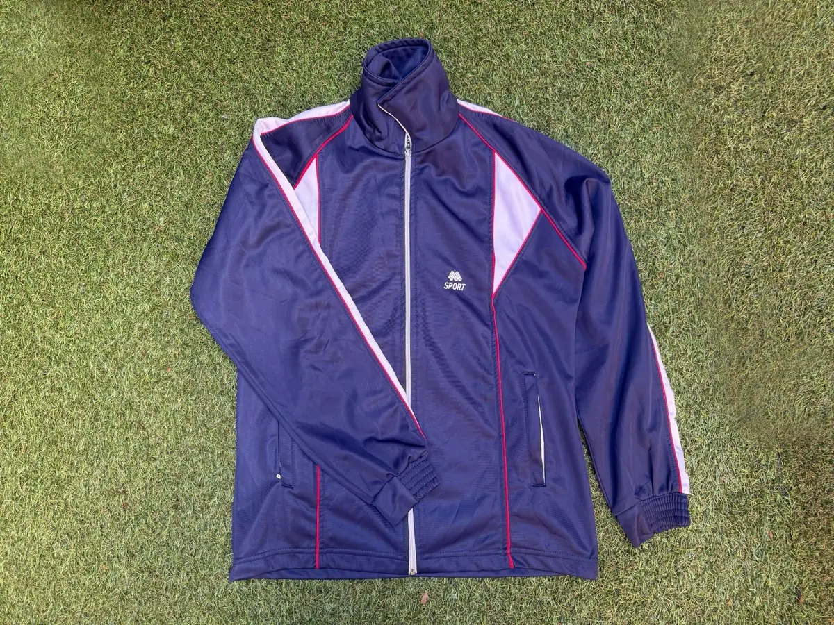 Generic Navy Blue Sport Track Jacket with White and Red Panels