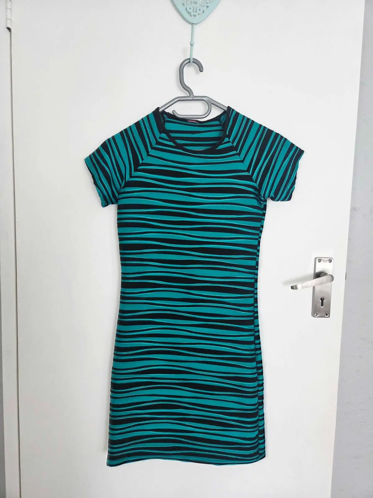Generic Teal and Black Striped Short Sleeve Dress