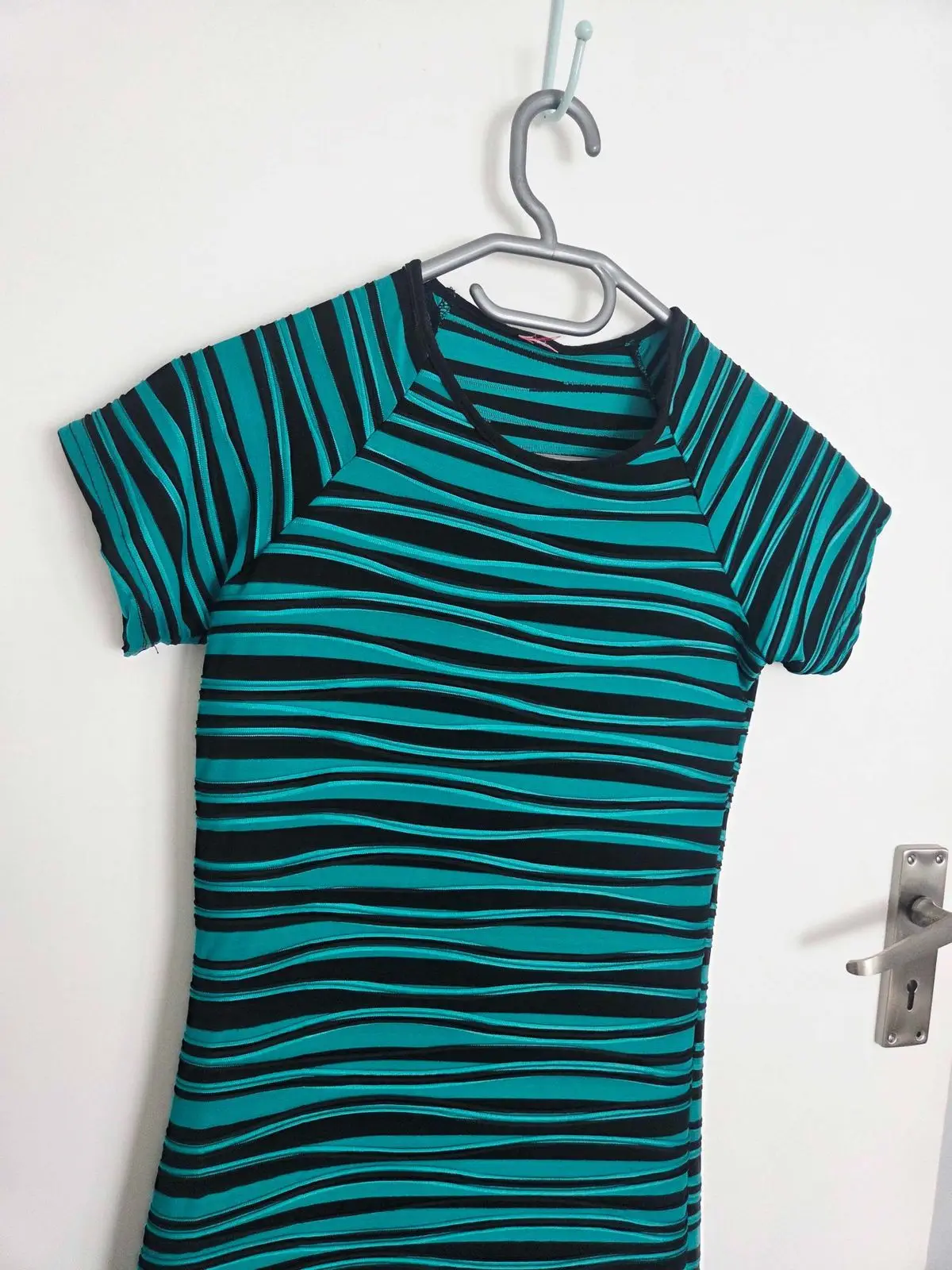 Teal and Black Striped Short Sleeve Dress