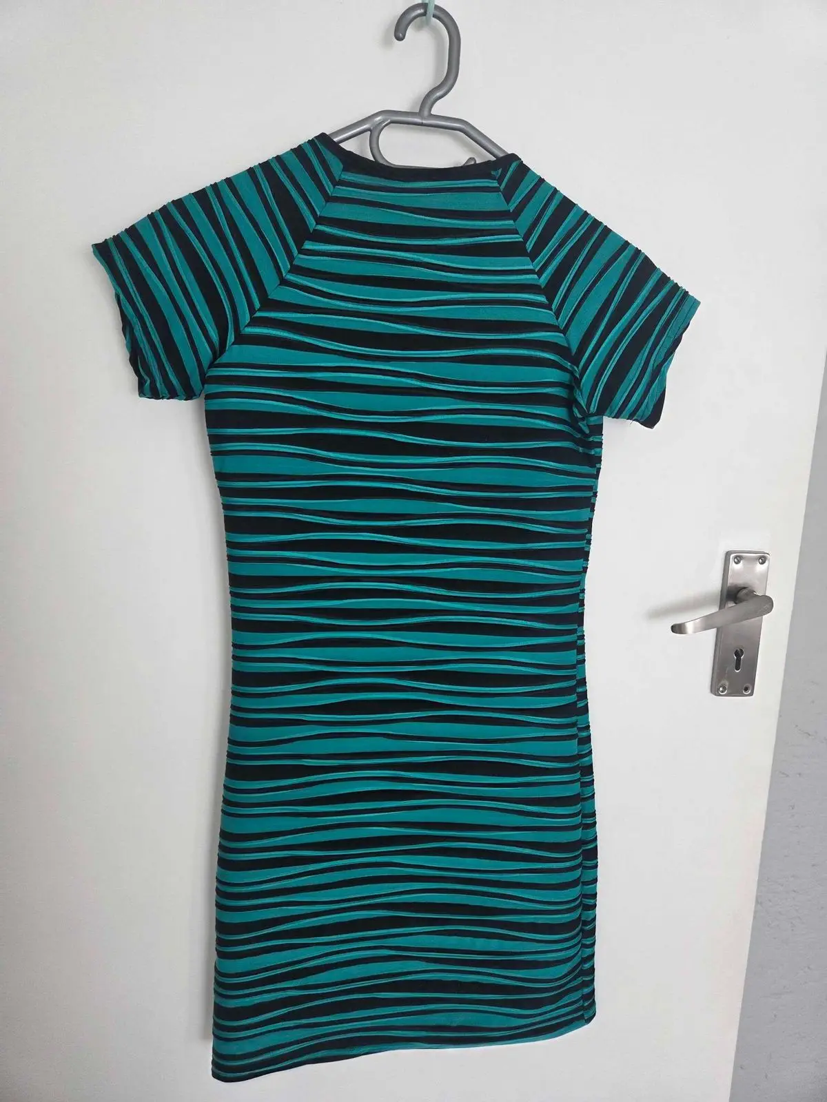 Teal and Black Striped Short Sleeve Dress