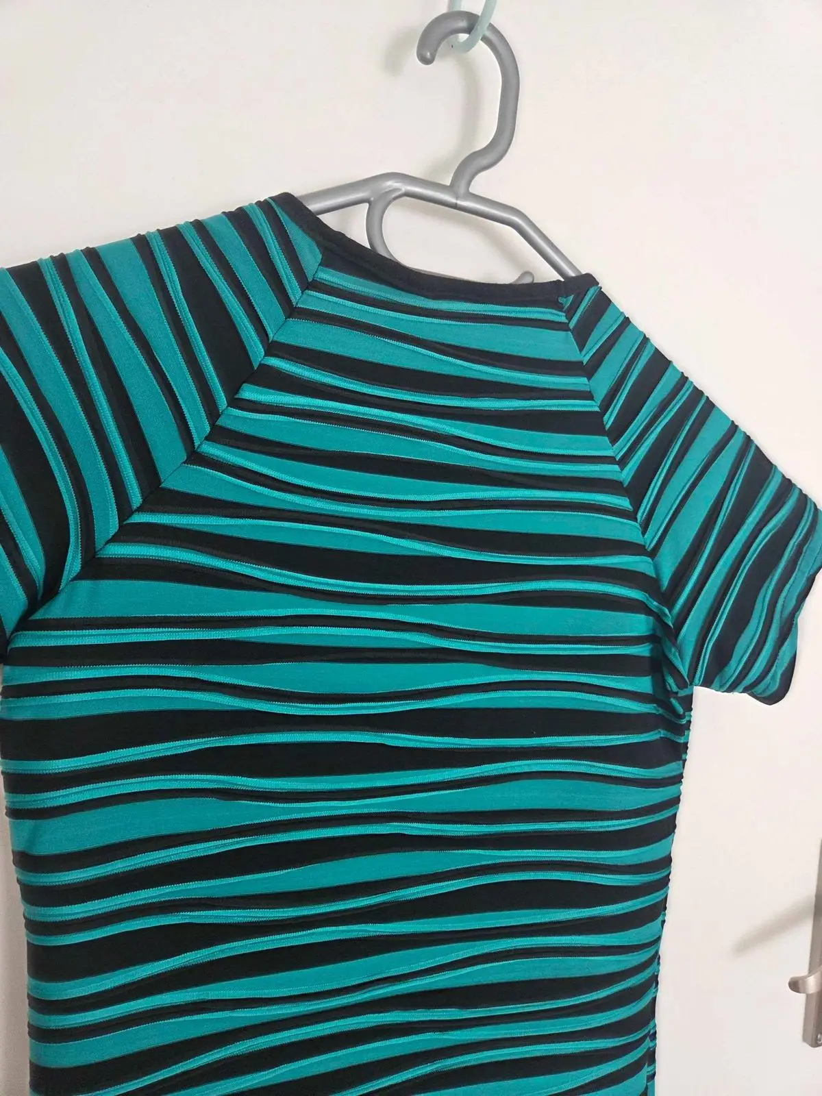 Teal and Black Striped Short Sleeve Dress