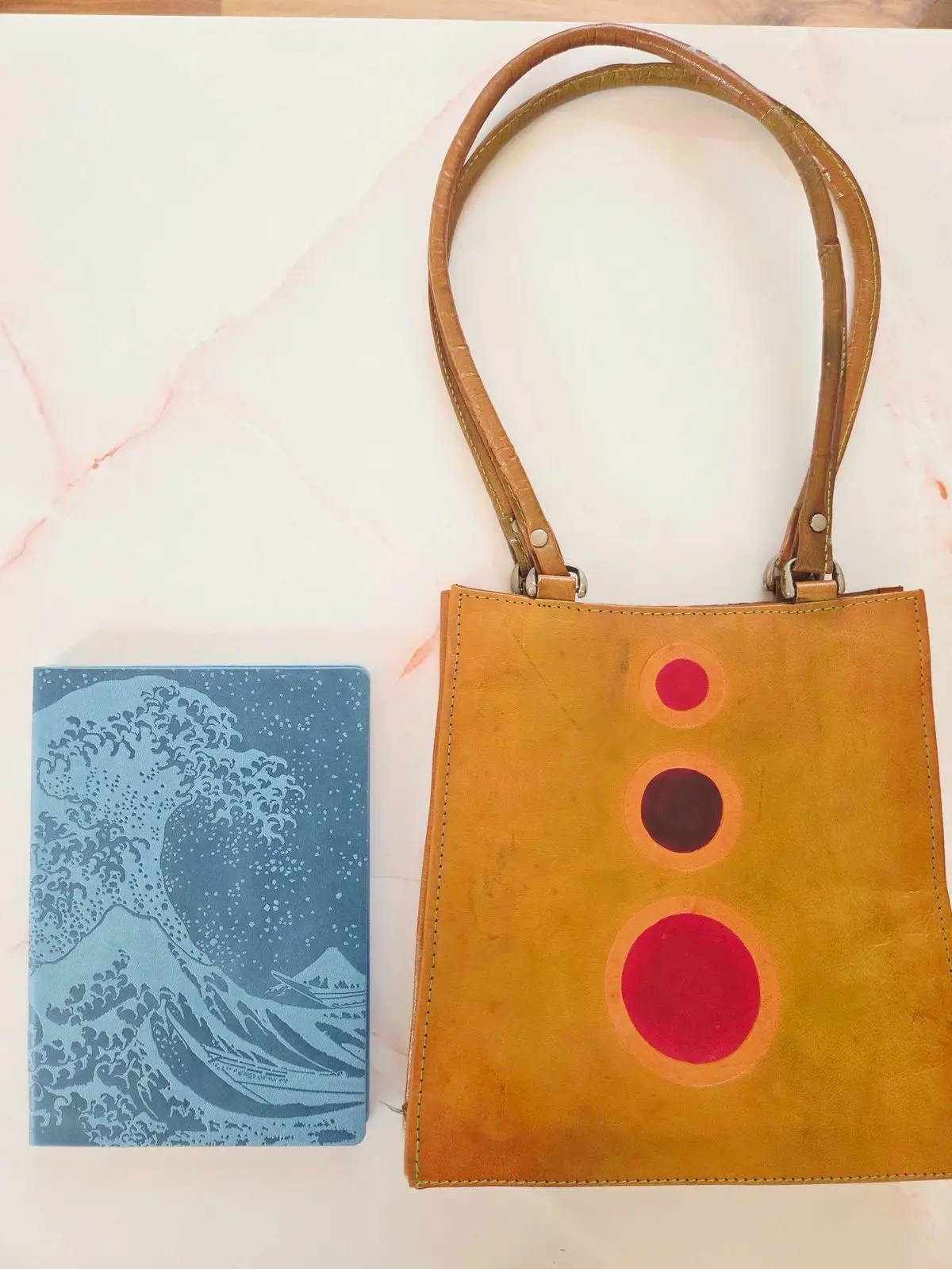 Vintage Tan Leather Shoulder Bag with Circle Details