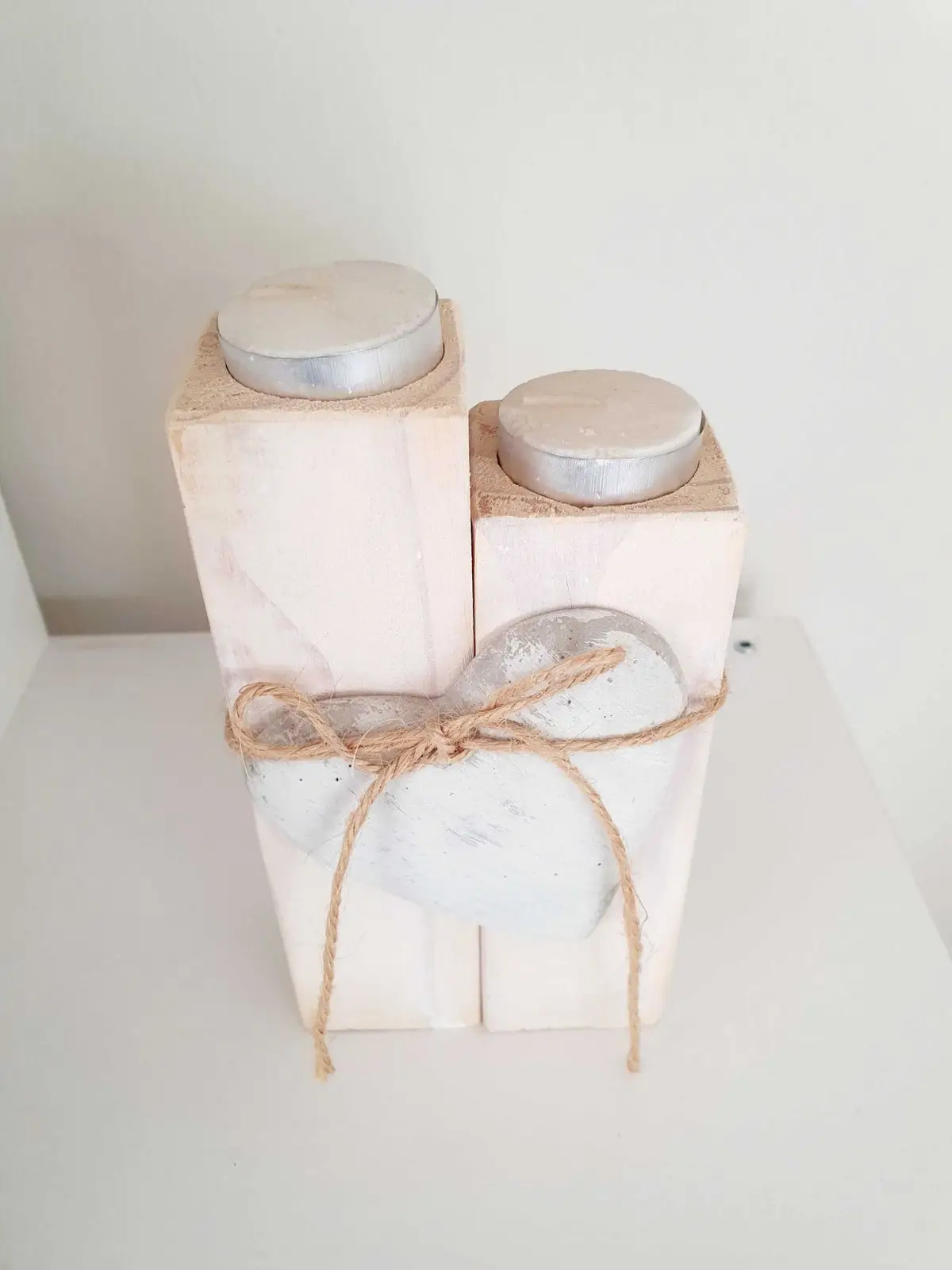 Rustic Wooden Heart Candle Holder Set