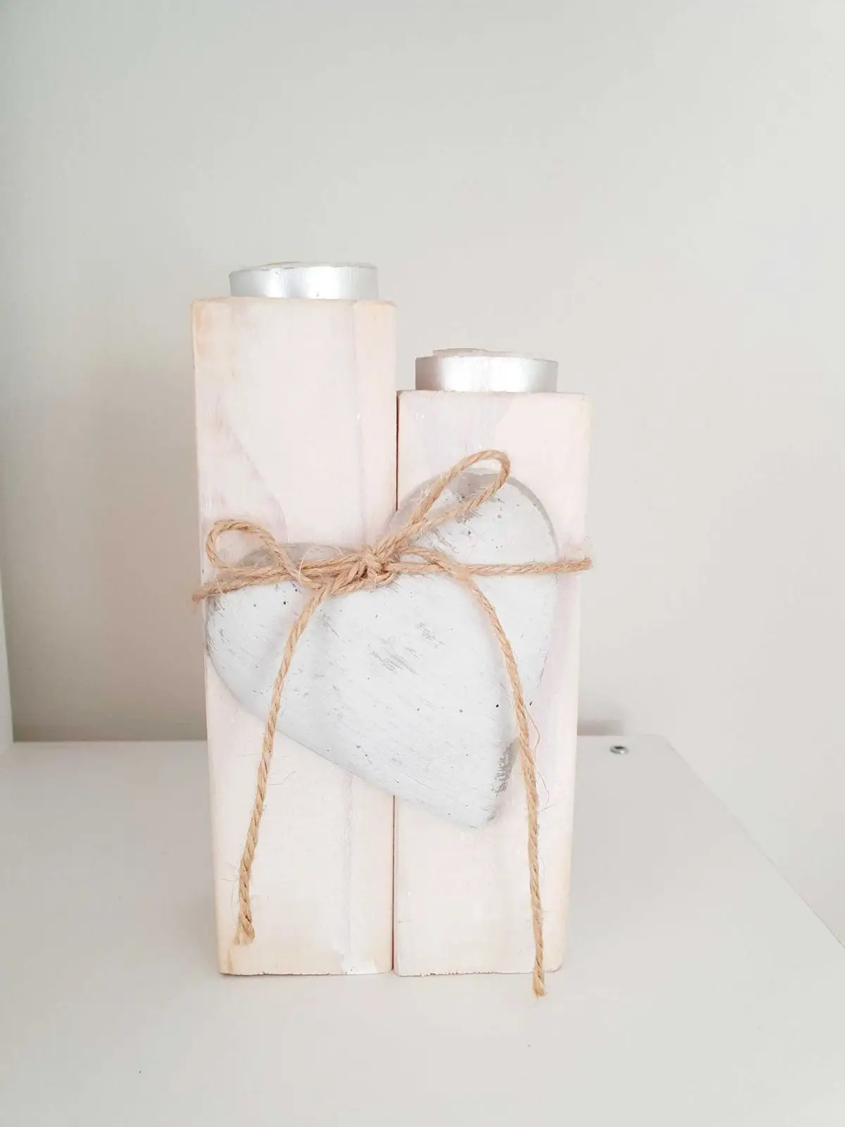 Generic Rustic Wooden Heart Candle Holder Set