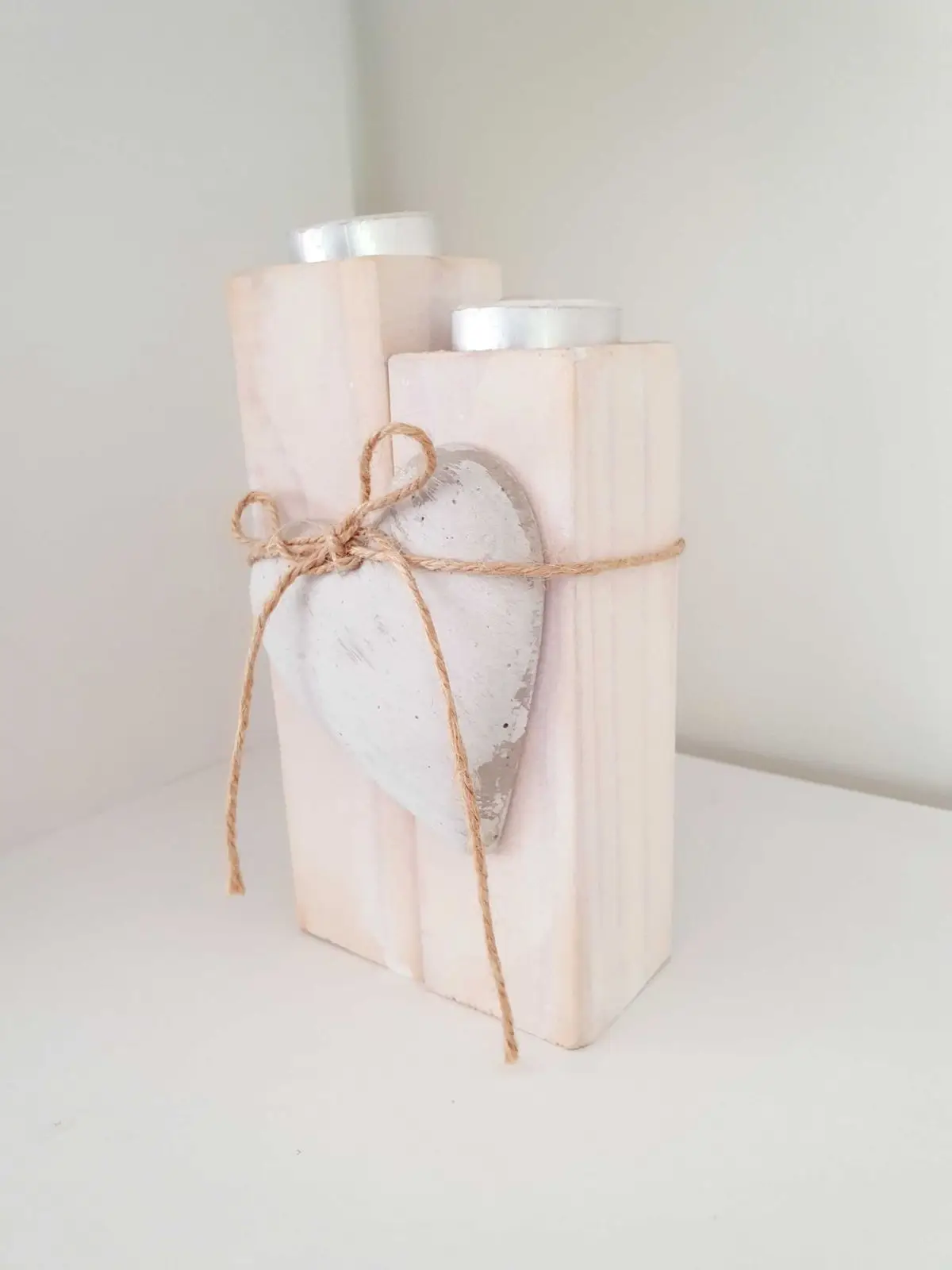 Rustic Wooden Heart Candle Holder Set