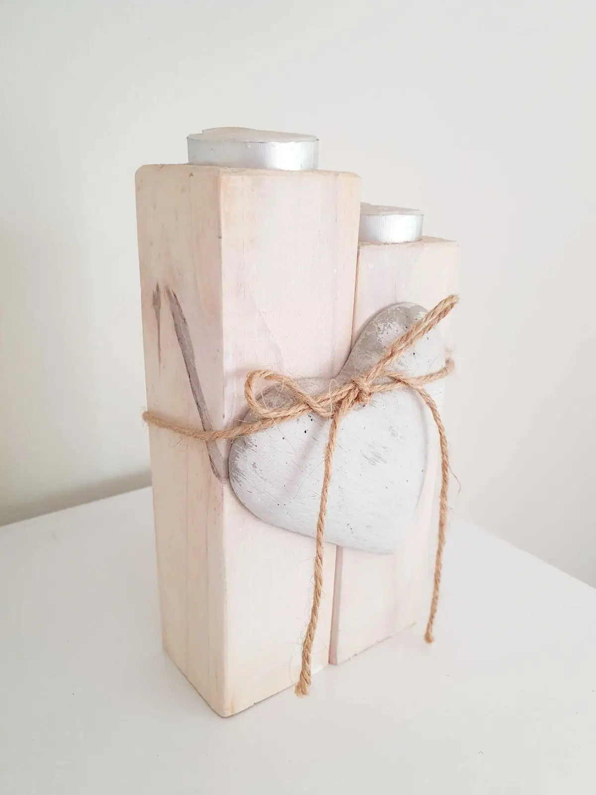 Rustic Wooden Heart Candle Holder Set