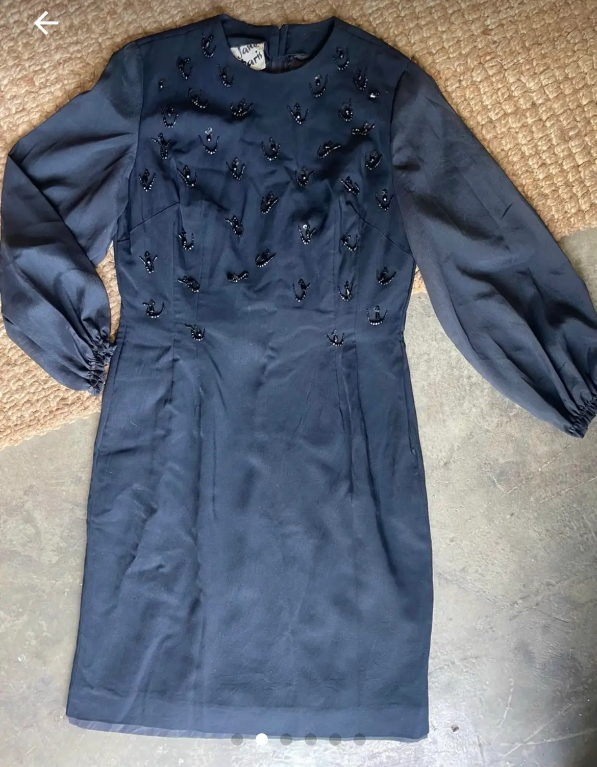 vintage Vintage embelished black shift dress with  long sleeves  circa 70’s