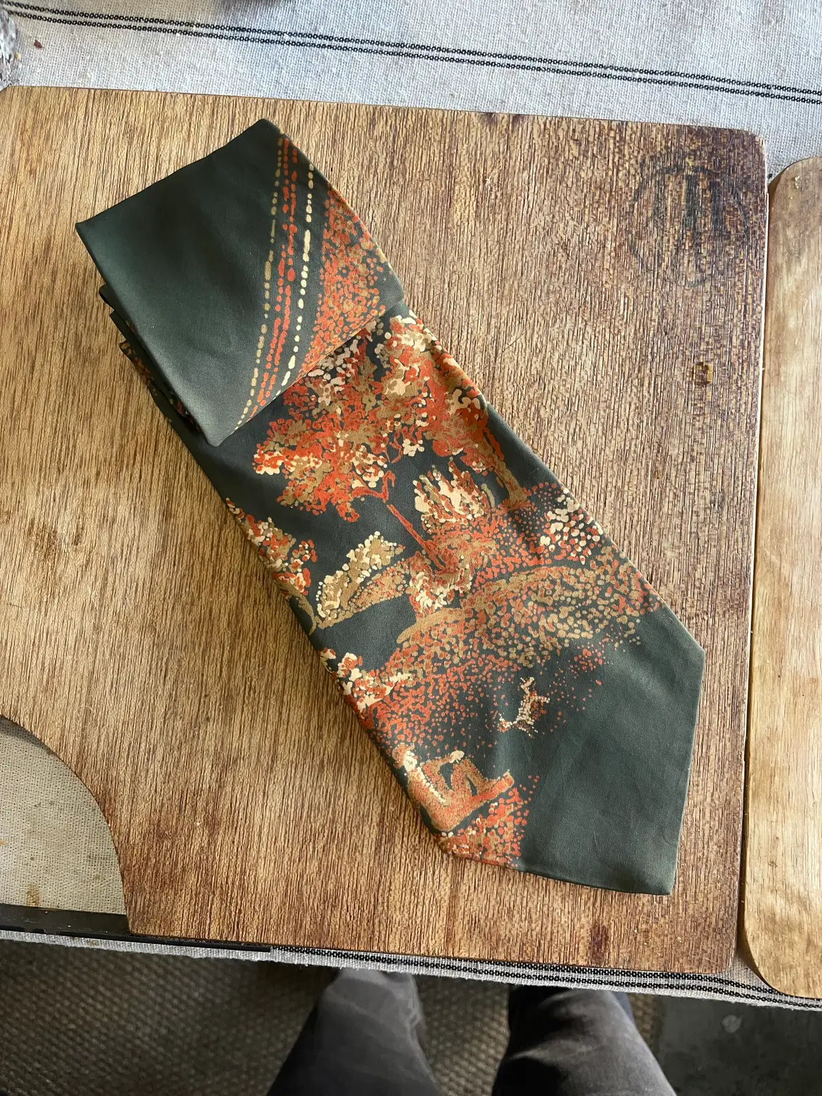 Vintage tie with autumn nature scene