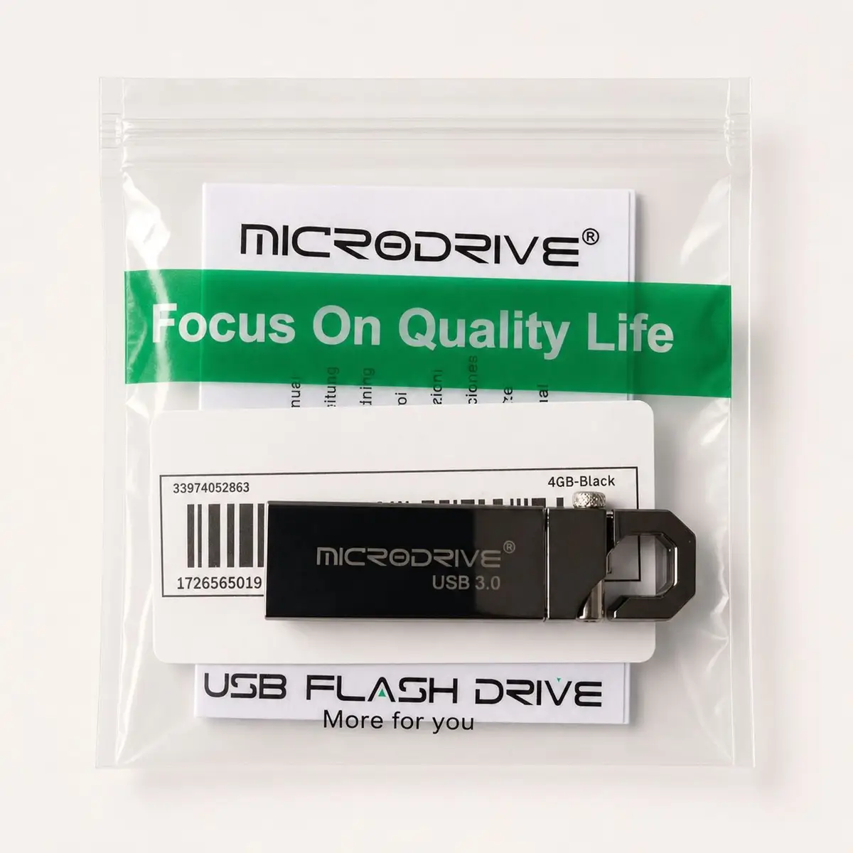 Microdrive Metal USB Flash Drive with Carabiner Clip