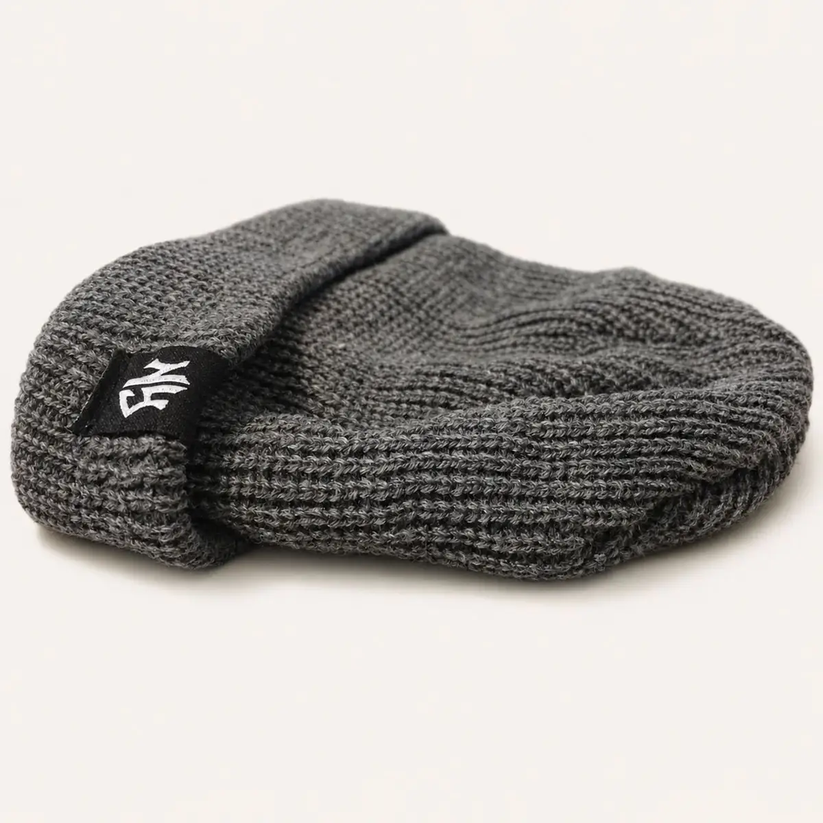 Grey Ribbed Knit Beanie with NY Logo Patch