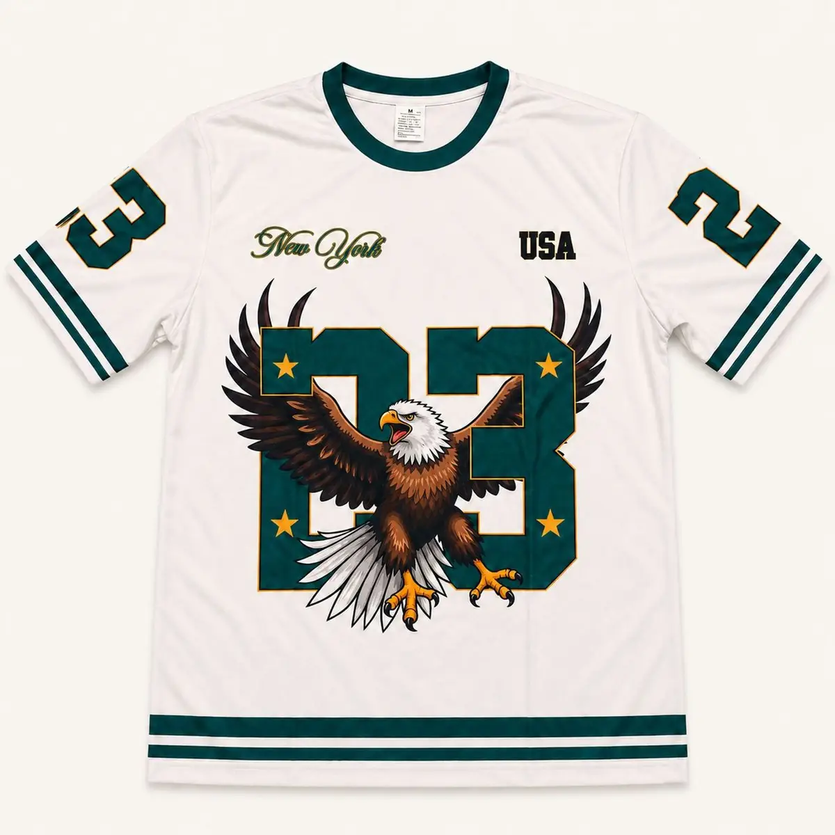 White and Green Eagle Graphic Sports Jersey