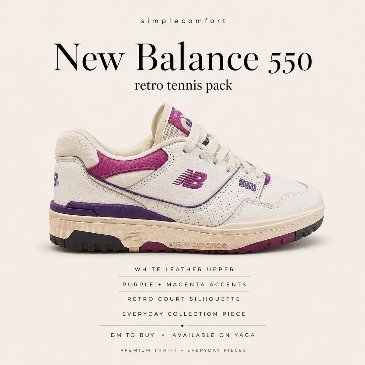 New Balance New Balance 550 Retro Tennis Pack White Purple Magenta