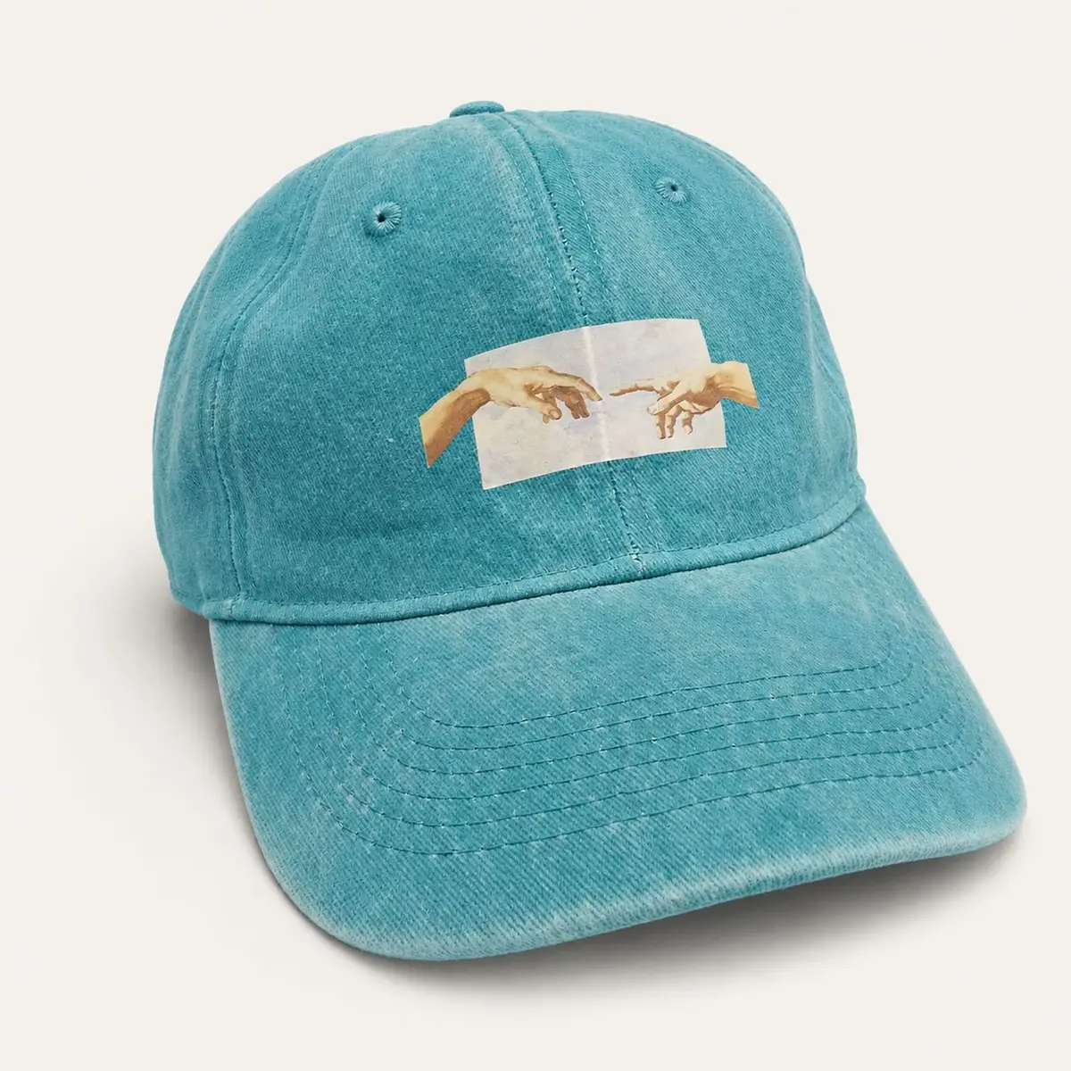 Teal Washed Cotton Cap with Creation of Adam Graphic