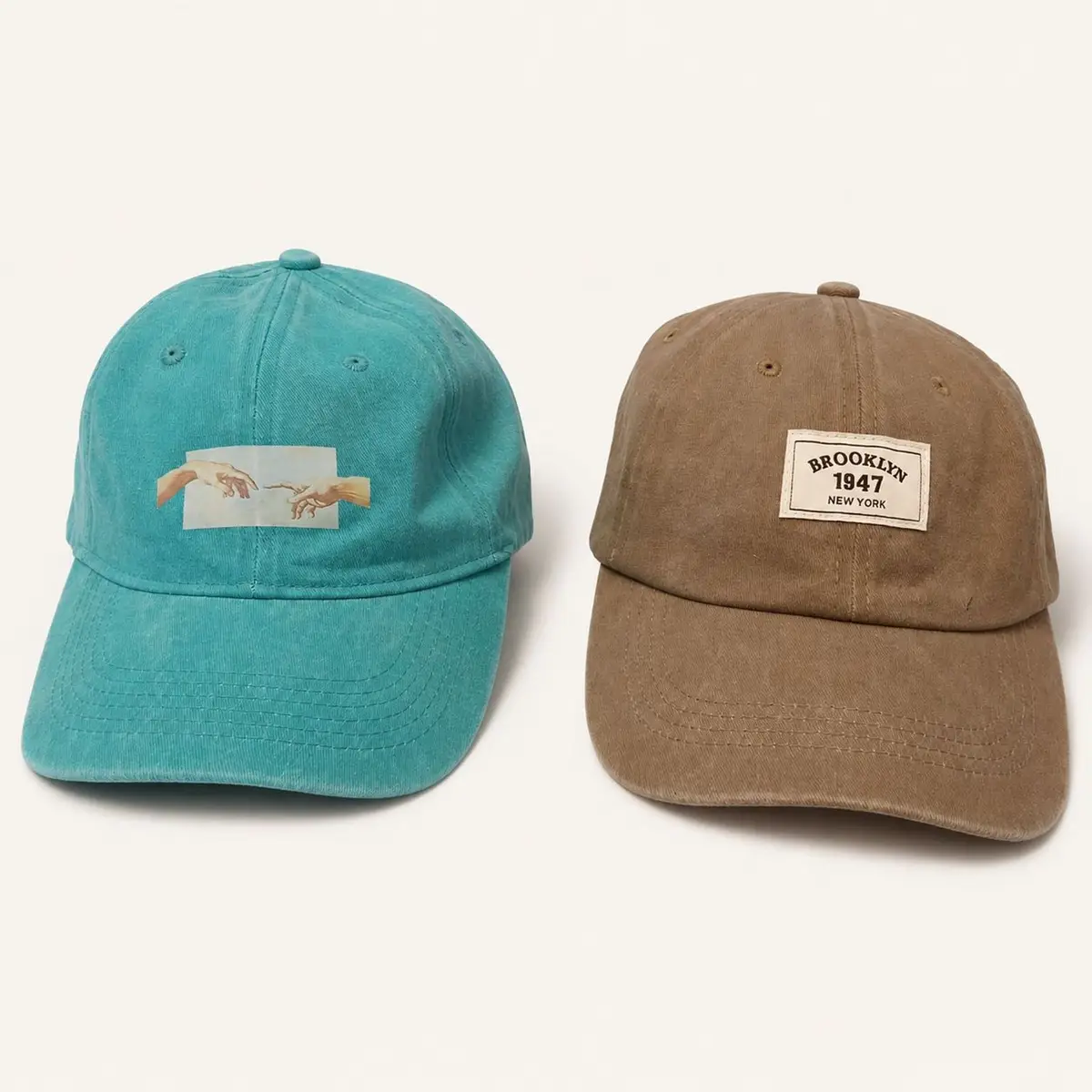 Teal Washed Cotton Cap with Creation of Adam Graphic
