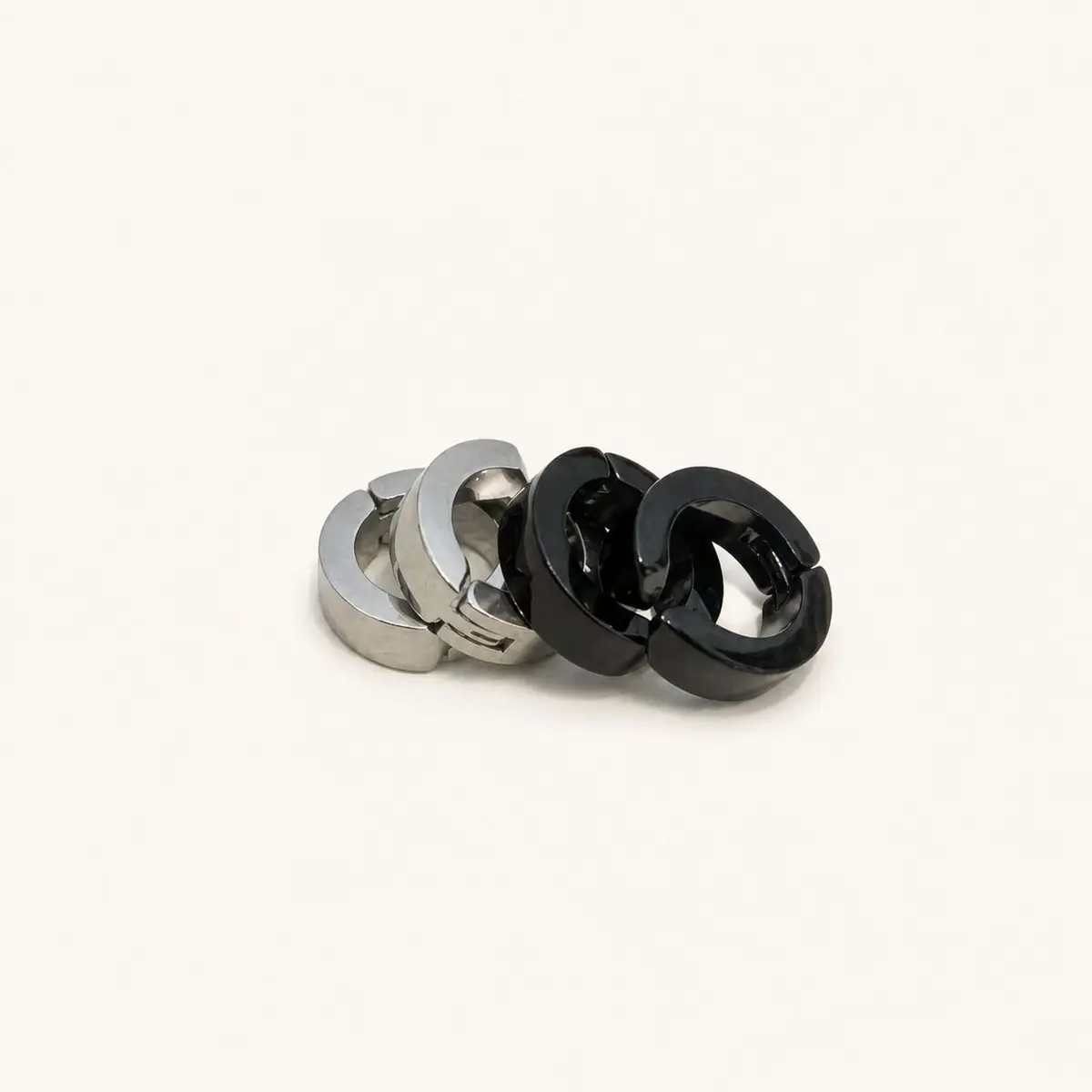 Silver Punk Style Clip On Hoop Earring Set