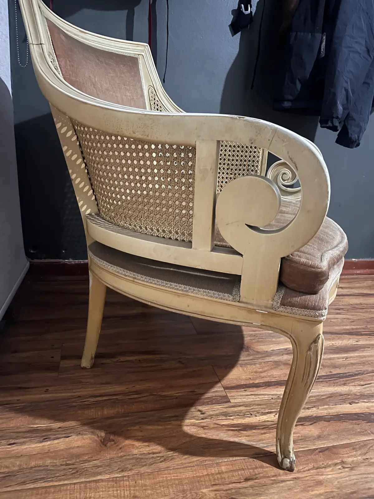 Vintage French-Style Cane Bench / Accent Chair – Solid Wood