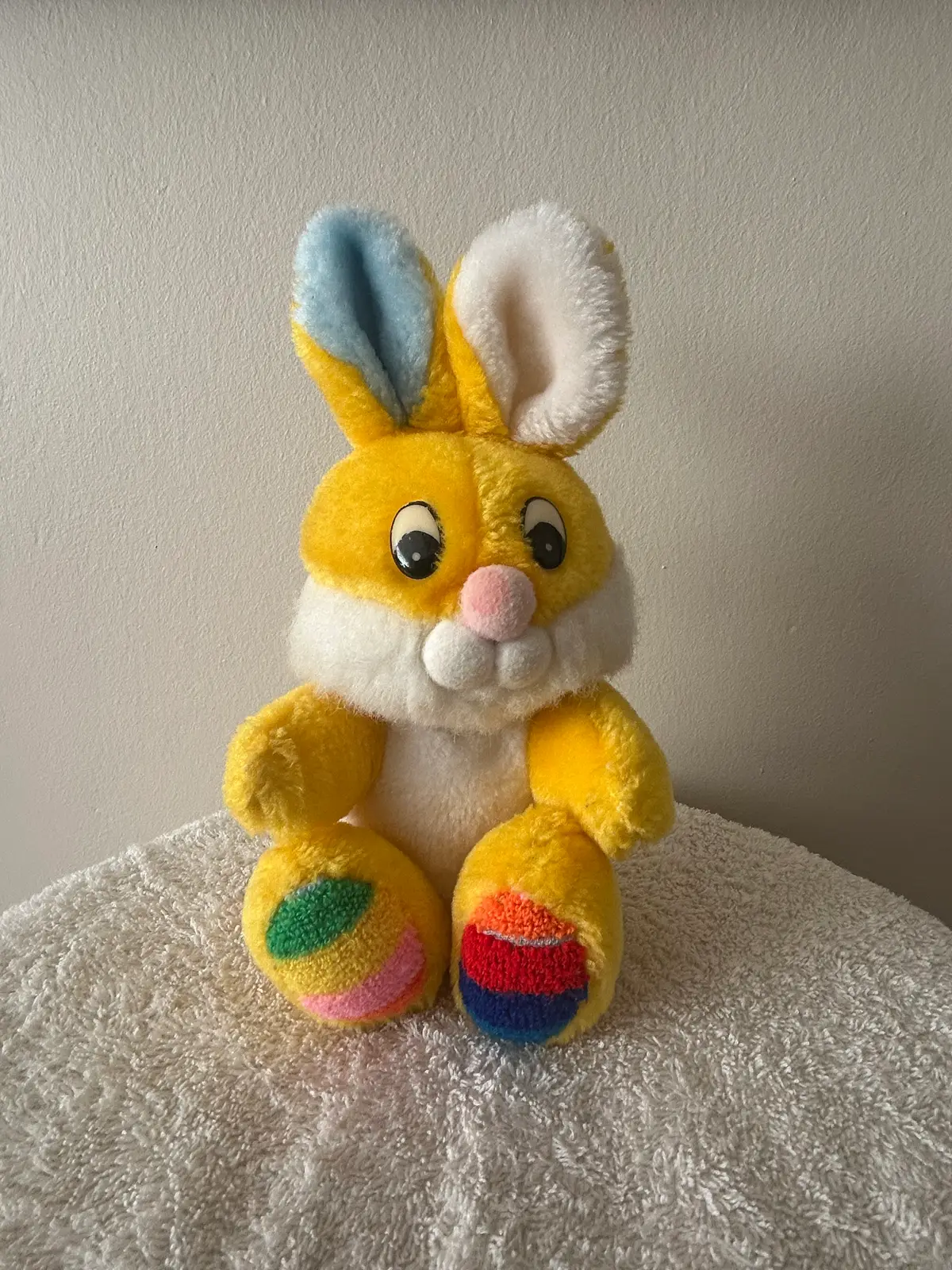 Vintage Yellow and White Plush Easter Bunny Toy
