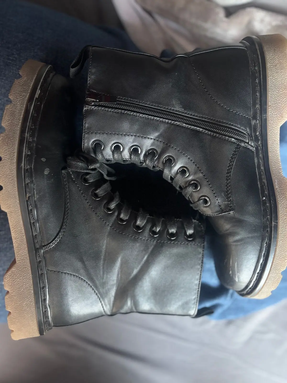 Woolworths Woolworths Black Lace-Up Combat Boots with Gum Soles
